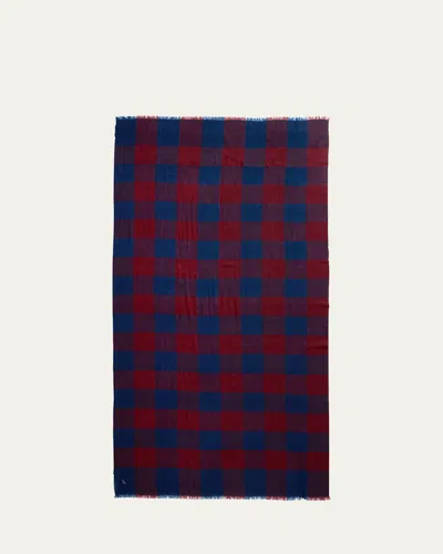 Anderson & Sheppard Men's Large Check Cashmere Scarf In Winenavy