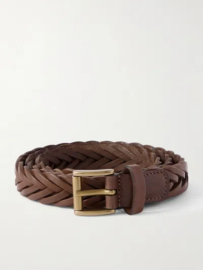 Anderson's 2.5cm Woven Leather Belt In Brown