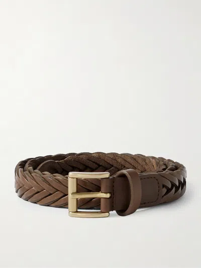 Anderson's 2.5cm Woven Leather Belt In Brown