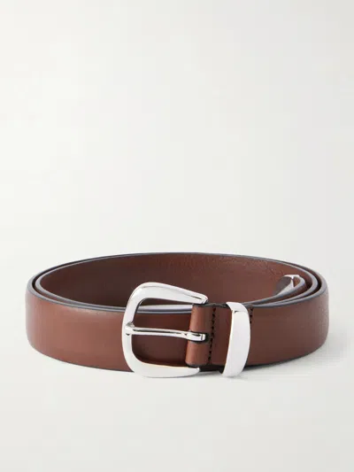 Anderson's 2cm Silver-tone And Leather Belt In Brown
