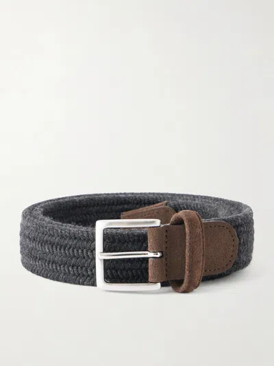 Anderson's 2cm Suede-trimmed Braided Belt In Blue