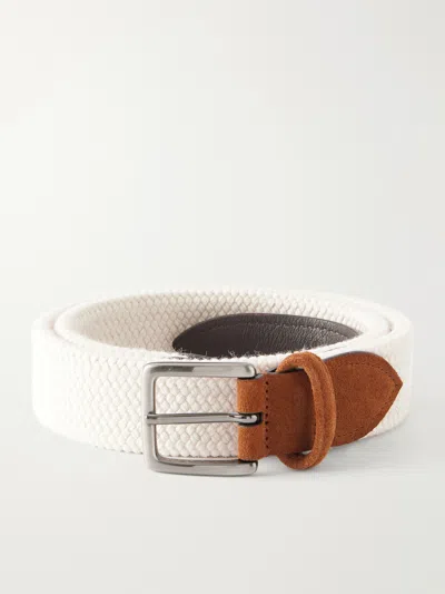 Anderson's 3.5 Cm Leather-trimmed Woven Belt In Neutrals