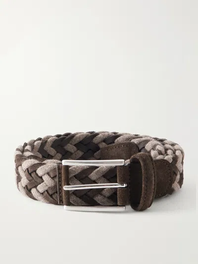Anderson's 3.5 Cm Suede-trimmed Woven Belt In Brown