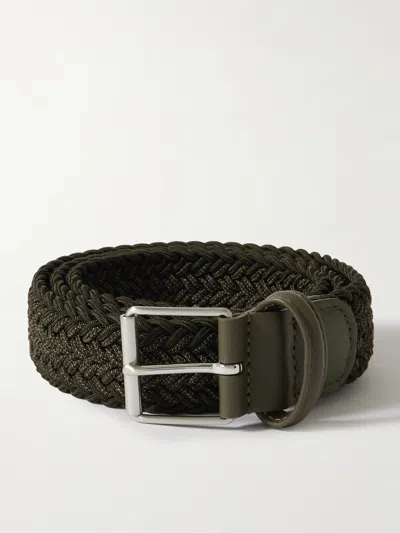 Anderson's 3.5cm Leather-trimmed Woven Belt In Green