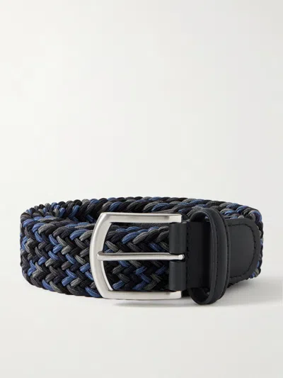 Anderson's 3.5cm Leather-trimmed Woven Elastic Belt