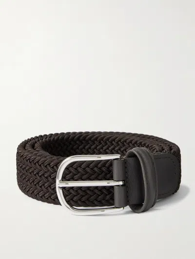 Anderson's 3.5cm Leather-trimmed Woven Elastic Belt In Brown