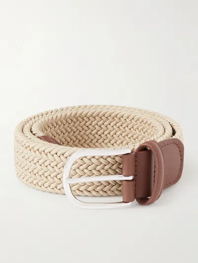Anderson's 3.5cm Leather-trimmed Woven Elastic Belt In Neutrals