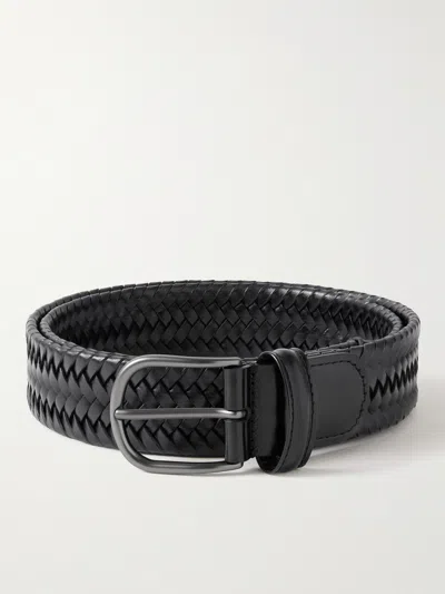 Anderson's 3.5cm Woven Leather Belt In Black