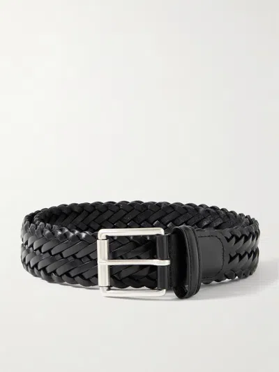 Anderson's 3.5cm Woven Leather Belt In Black
