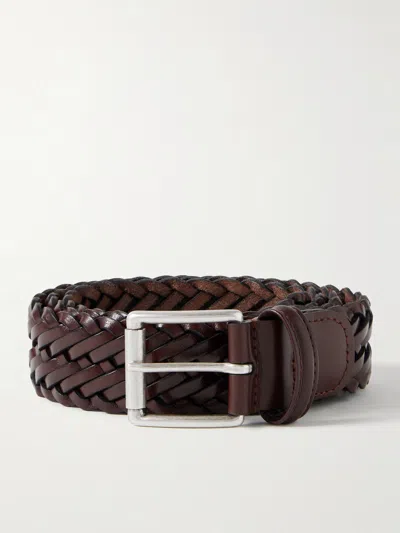 Anderson's 3.5cm Woven Leather Belt In Brown
