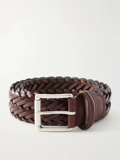 Anderson's 3.5cm Woven Leather Belt In Brown