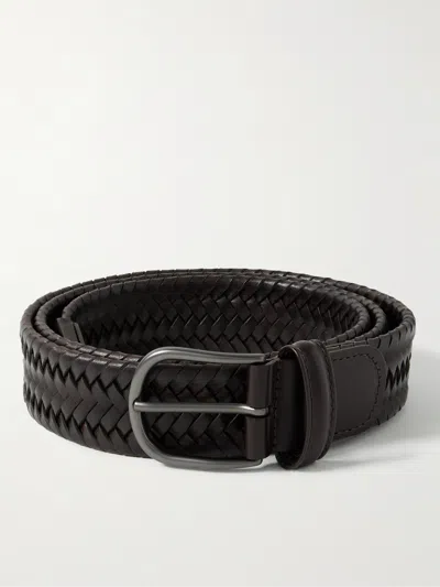 Anderson's 3.5cm Woven Leather Belt In Brown