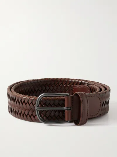 Anderson's 3.5cm Woven Leather Belt In Brown