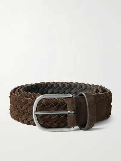 Anderson's 3.5cm Woven Suede Belt In Brown