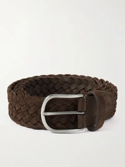 Anderson's 3.5cm Woven Suede Belt In Brown
