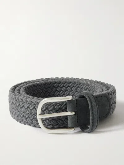 Anderson's 3cm Leather-trimmed Woven Belt In Gray