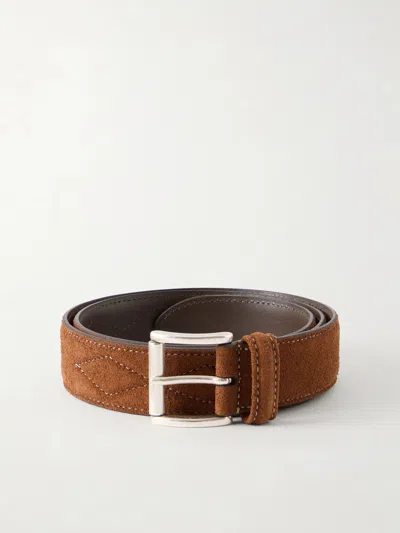 Anderson's 3cm Quilted Suede Leather Belt In Brown