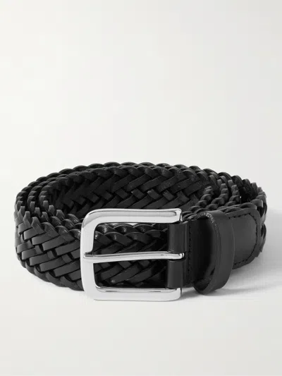 Anderson's 3cm Woven Leather Belt In Black