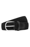 Anderson's Leather Trimmed Elasticated Woven Belt In Black