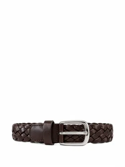 Anderson's 3cm Woven Leather Belt In Brown