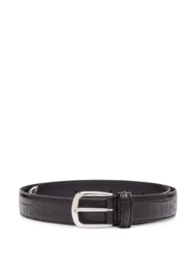 Anderson's Croc-effect Leather Belt In 黑色