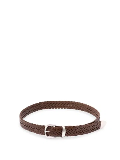 Anderson's Leather Woven Belt In Brown