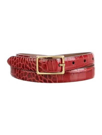 Pre-owned Anderson's Skinny Embossed Leather Belt W/ Tags In Red