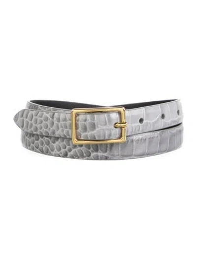 Pre-owned Anderson's Skinny Embossed Leather Waist Belt W/ Tags In Grey
