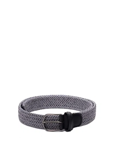 Anderson's Two-tone Elastic Woven Belt With Nappa Trim In Black
