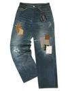 Andersson Bell Navy Patchwork Printed Denim Trompe L'oeil Jeans In Blue