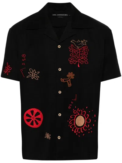 Andersson Bell `april` Embroidery Open Collar Short Sleeve Shirt In Black