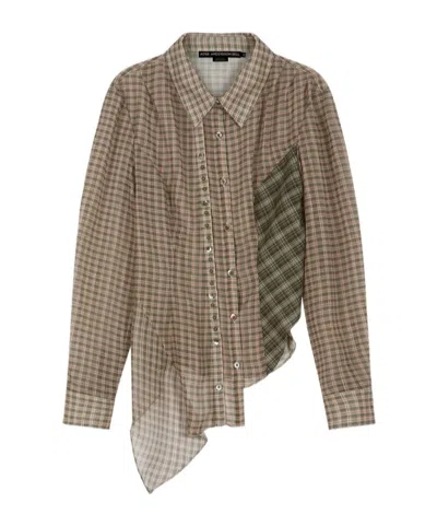 Andersson Bell Asymmetric Studded Mesh Shirt In Brown