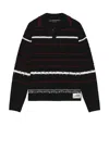 Andersson Bell B&w Stripe Polo Sweater In Black