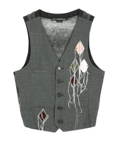 Andersson Bell Back Knit Argyle Patched Vest In Gray