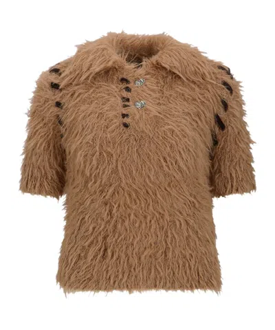 Andersson Bell Bear Polo Collar Knit Sweater In Brown