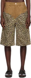 Andersson Bell Beige & Brown Oxford Combo Leopard Shorts In Beige