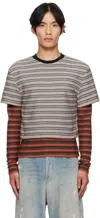 Andersson Bell Beige & Orange Stripe Ls T-shirt In Multi