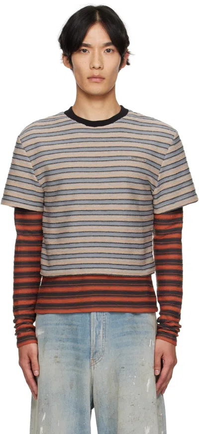 Andersson Bell Beige & Orange Stripe Ls T-shirt In Multi