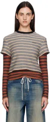 Andersson Bell Beige & Orange Stripe Ls T-shirt In Multi