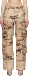 Andersson Bell Beige Cowboy Printed Cargo Pants In Neutral
