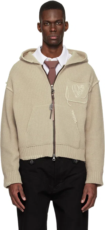 Andersson Bell Beige Heart Logo Zip-up Hoodie In Neutral