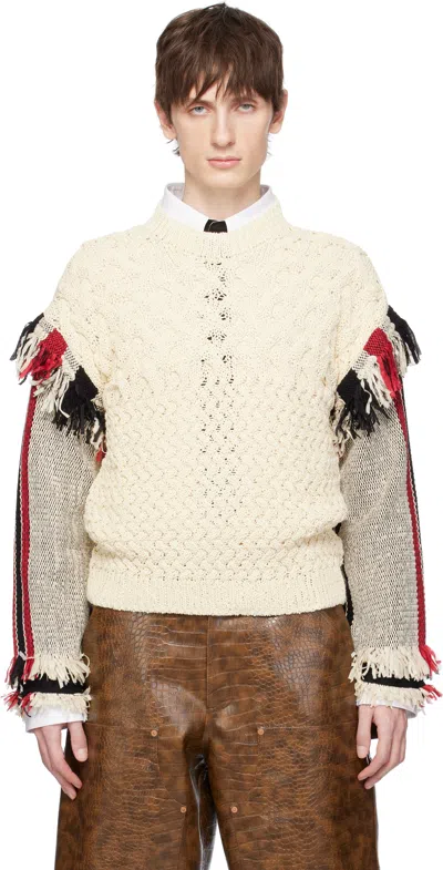 Andersson Bell Beige Tassel Sleeve Oversized Knit Sweater In Ecru