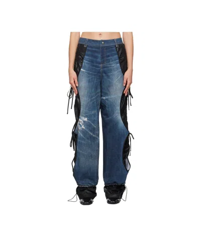 Andersson Bell Blue & Black Trompe L'œil Layered Tying Jeans In Washed Blue
