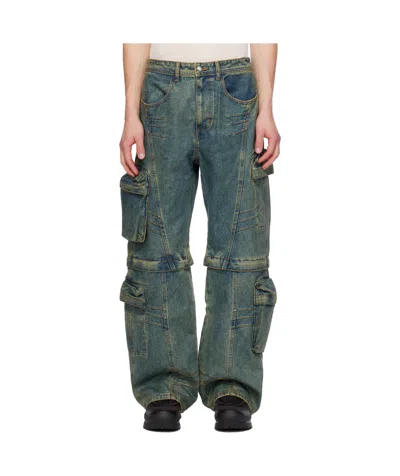 Andersson Bell Blue Coated Wide-leg Jeans In Army Green