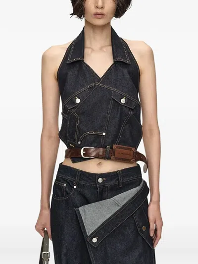 Andersson Bell Belted Halterneck Top In Blue