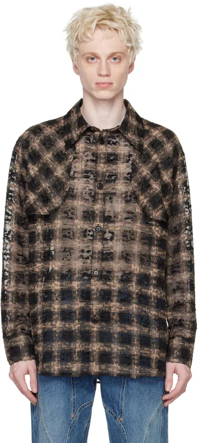 Andersson Bell Distressed-finish Checked Shirt In Black  