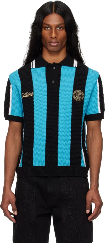 Andersson Bell Black & Blue Stripe Soccer Sweater Polo In Black/blue