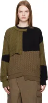Andersson Bell Black & Brown Patchwork Asymmetric Crewneck Sweater In Green