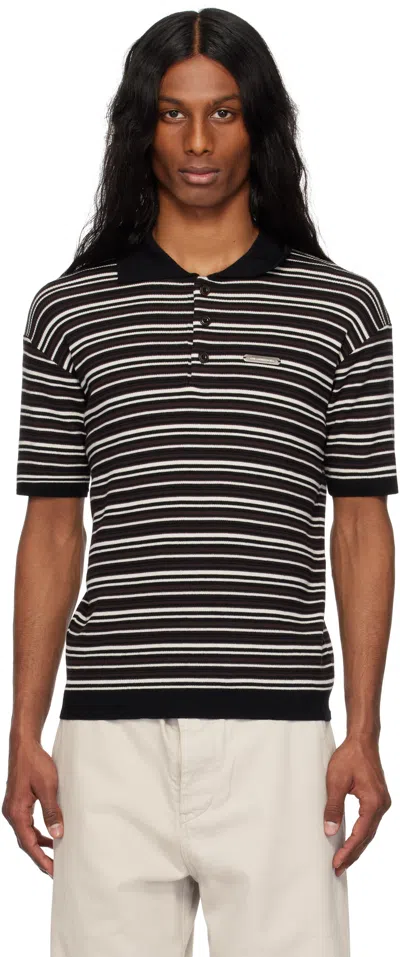 Andersson Bell Black & Brown Stripe Sweater Polo In Black/brown