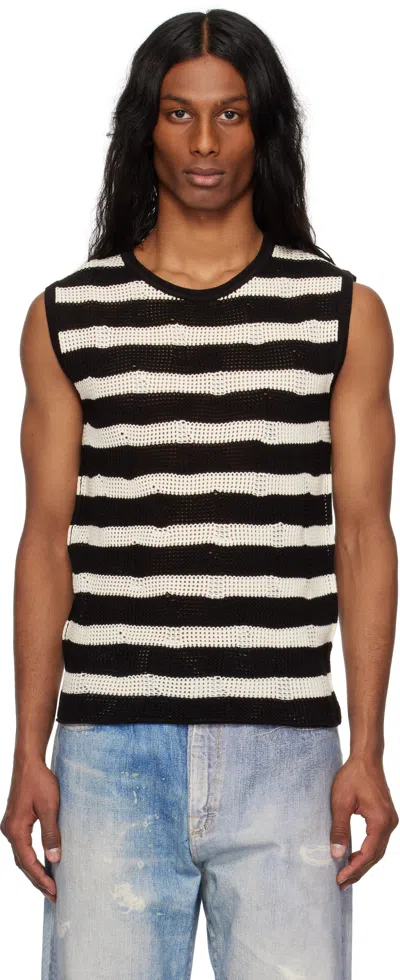 Andersson Bell Black & Off-white Net Damaged Sleeveless Tank Top In Black / Ecru